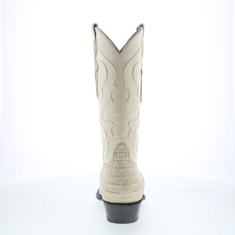Wild West Caiman Hornback Boots Med R-Toe Mens White Wide Western Boots