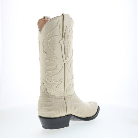 Wild West Caiman Hornback Boots Med R-Toe Mens White Wide Western Boots
