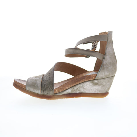 MIz Mooz Millie 675011-101-6259 Womens Gray Leather Wedges Sandals Shoes