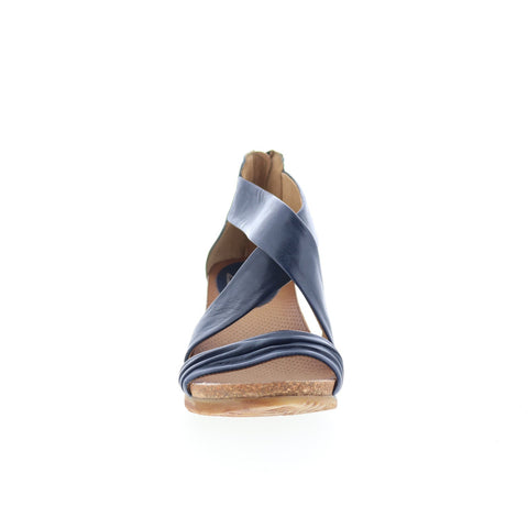 Miz Mooz Monarch 675028-101-6357 Womens Blue Leather Wedges Sandals Shoes