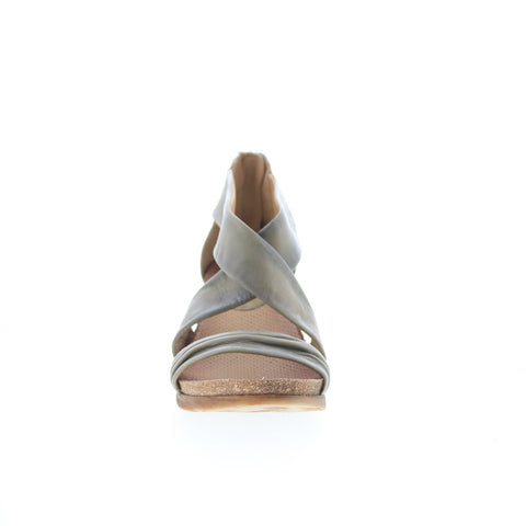 Miz Mooz Monarch 675028-101-6934 Womens Gray Leather Wedges Sandals Shoes