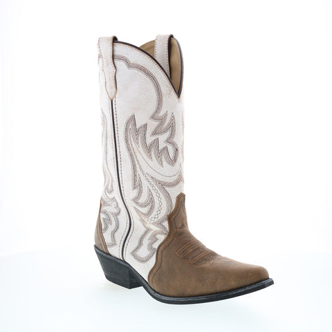Smoky Mountain Boots 6112 Womens White Leather Slip On Western Boots