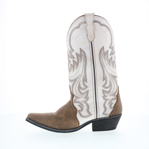 Smoky Mountain Boots 6112 Womens White Leather Slip On Western Boots
