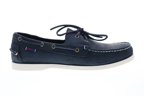 Sebago Docksides Portland Crazy Horse Mens Blue Narrow Loafers Boat Shoes