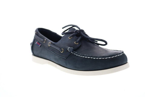 Sebago Docksides Portland Crazy Horse Mens Blue Narrow Loafers Boat Shoes