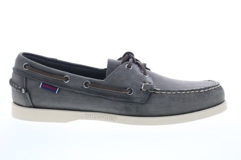Sebago Docksides Portland Crazy Horse Mens Gray Narrow Loafers Boat Shoes
