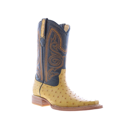 Los Altos Versace Style Ostrich 700302 Mens Yellow Wide Cowboy Western Boots