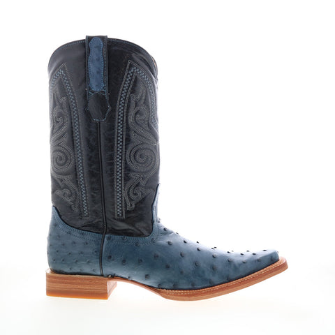 Los Altos Versace Style Ostrich 700314 Mens Blue Wide Cowboy Western Boots