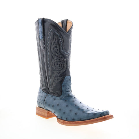Los Altos Versace Style Ostrich 700314 Mens Blue Wide Cowboy Western Boots
