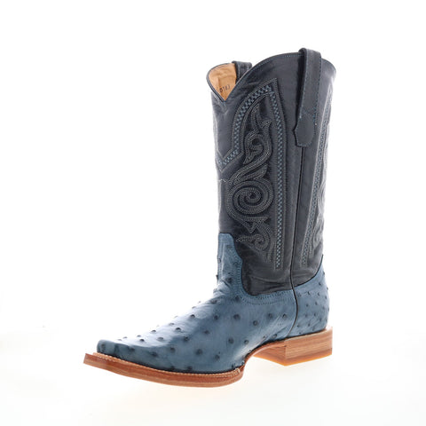 Los Altos Versace Style Ostrich 700314 Mens Blue Wide Cowboy Western Boots