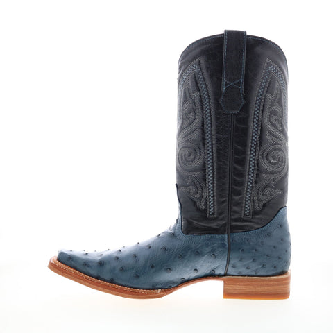 Los Altos Versace Style Ostrich 700314 Mens Blue Wide Cowboy Western Boots
