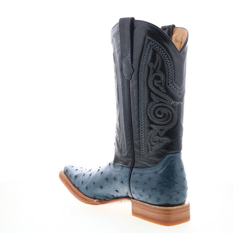 Los Altos Versace Style Ostrich 700314 Mens Blue Wide Cowboy Western Boots