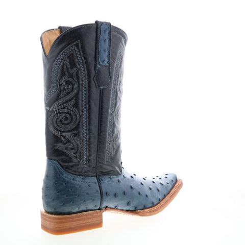 Los Altos Versace Style Ostrich 700314 Mens Blue Wide Cowboy Western Boots