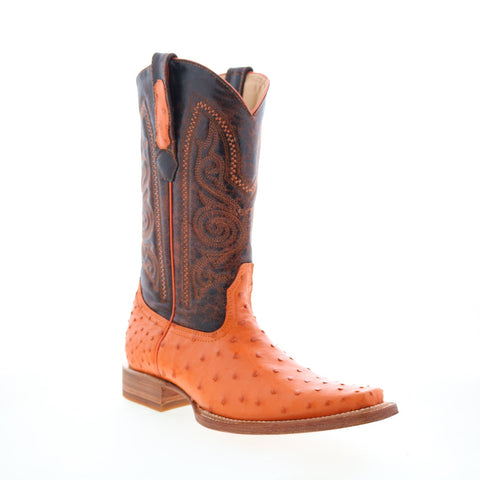 Los Altos Versace Style Ostrich 700324 Mens Orange Wide Cowboy Western Boots