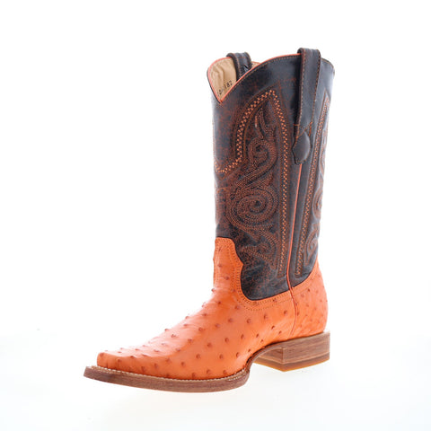 Los Altos Versace Style Ostrich 700324 Mens Orange Wide Cowboy Western Boots