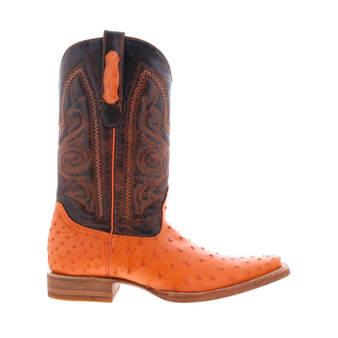 Los Altos Versace Style Ostrich 700324 Mens Orange Wide Cowboy Western Boots