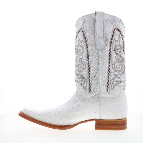Los Altos Versace Style Ostrich 700328 Mens White Wide Cowboy Western Boots