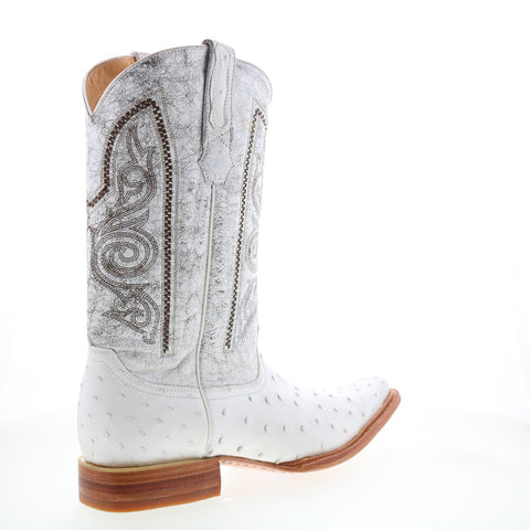 Los Altos Versace Style Ostrich 700328 Mens White Wide Cowboy Western Boots