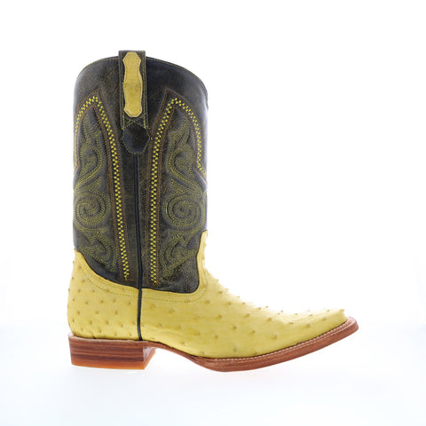 Los Altos Versace Style Ostrich 700352 Mens Yellow Wide Cowboy Western Boots