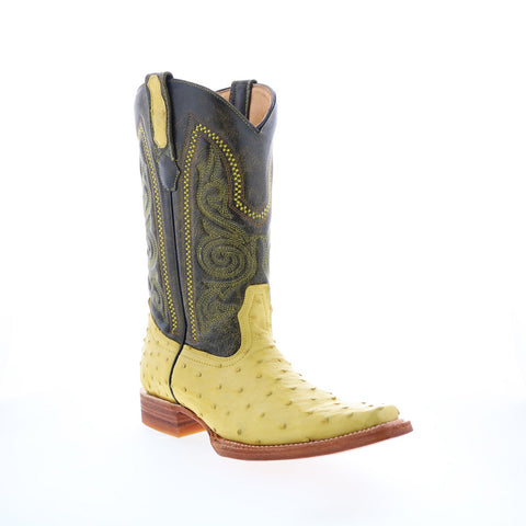 Los Altos Versace Style Ostrich 700352 Mens Yellow Wide Cowboy Western Boots