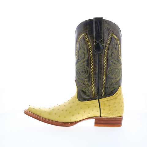 Los Altos Versace Style Ostrich 700352 Mens Yellow Wide Cowboy Western Boots