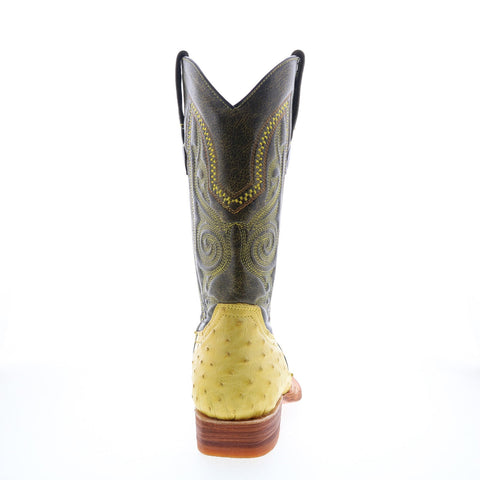 Los Altos Versace Style Ostrich 700352 Mens Yellow Wide Cowboy Western Boots