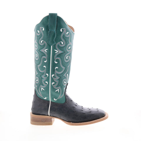 Outlaw Ladies Ostrich PNT 70054 Womens Black Leather Slip On Western Boots