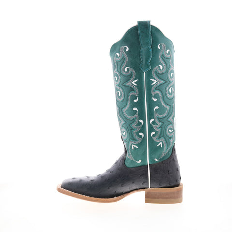 Outlaw Ladies Ostrich PNT 70054 Womens Black Leather Slip On Western Boots