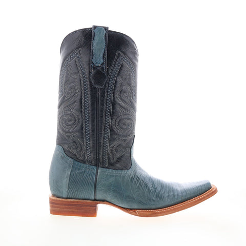 Los Altos Versace Boot Lizard Teju Mens Blue Wide Cowboy Western Boots