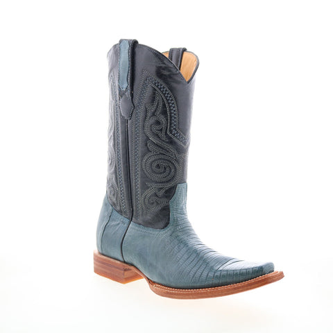 Los Altos Versace Boot Lizard Teju Mens Blue Wide Cowboy Western Boots