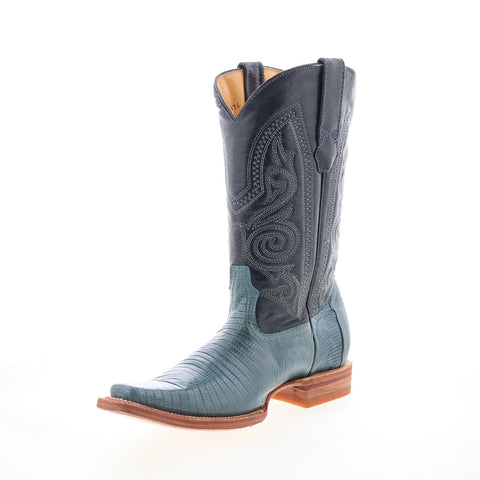 Los Altos Versace Boot Lizard Teju Mens Blue Wide Cowboy Western Boots
