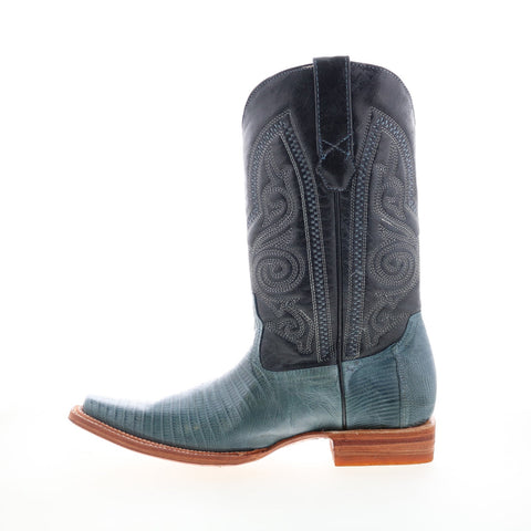 Los Altos Versace Boot Lizard Teju Mens Blue Wide Cowboy Western Boots