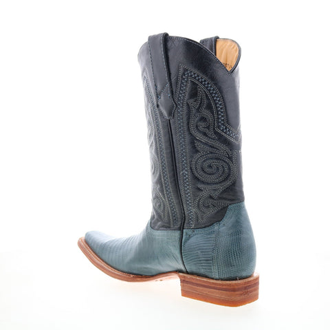 Los Altos Versace Boot Lizard Teju Mens Blue Wide Cowboy Western Boots