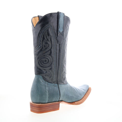 Los Altos Versace Boot Lizard Teju Mens Blue Wide Cowboy Western Boots