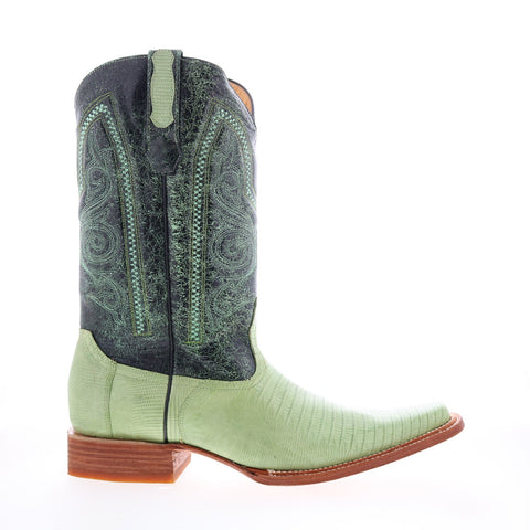 Los Altos Versace Style Teju Lizard Mens Green Wide Cowboy Western Boots