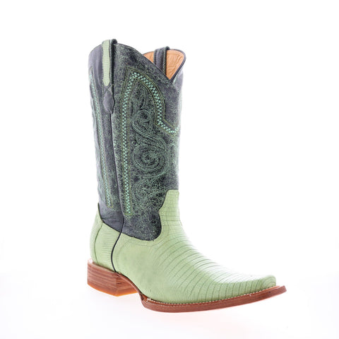 Los Altos Versace Style Teju Lizard Mens Green Wide Cowboy Western Boots