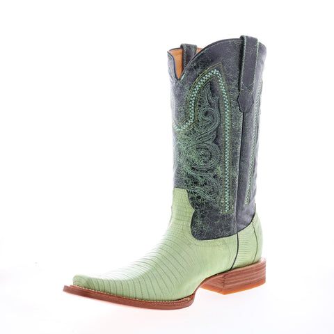 Los Altos Versace Style Teju Lizard Mens Green Wide Cowboy Western Boots