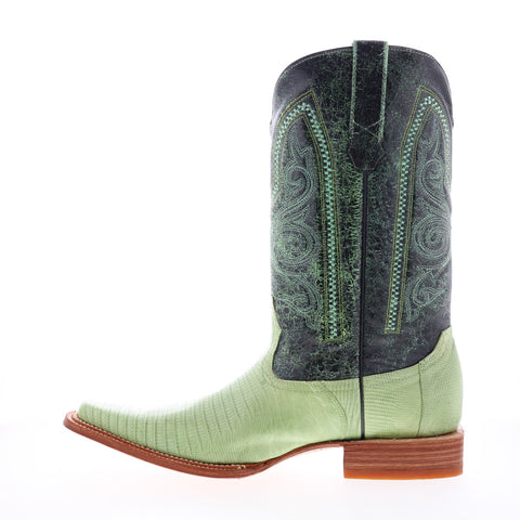 Los Altos Versace Style Teju Lizard Mens Green Wide Cowboy Western Boots