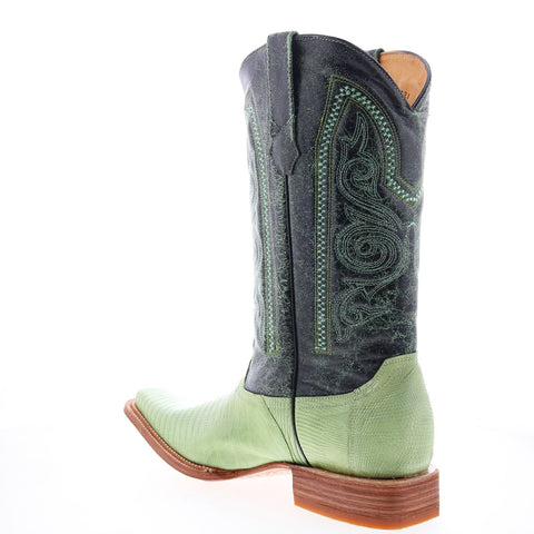 Los Altos Versace Style Teju Lizard Mens Green Wide Cowboy Western Boots