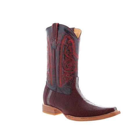 Los Altos Polished Stingray Mens Burgundy Wide Cowboy Western Boots