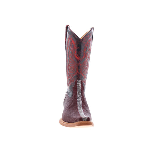 Los Altos Polished Stingray Mens Burgundy Wide Cowboy Western Boots
