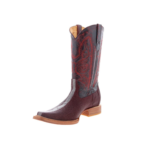 Los Altos Polished Stingray Mens Burgundy Wide Cowboy Western Boots