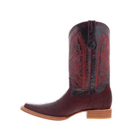 Los Altos Polished Stingray Mens Burgundy Wide Cowboy Western Boots