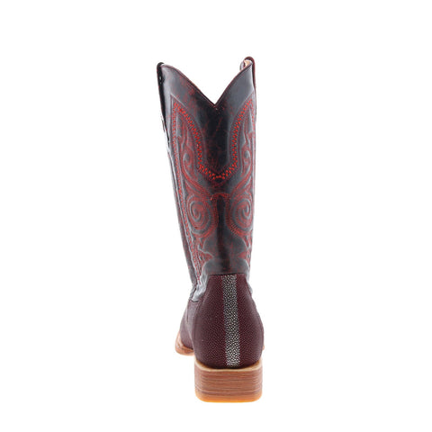 Los Altos Polished Stingray Mens Burgundy Wide Cowboy Western Boots