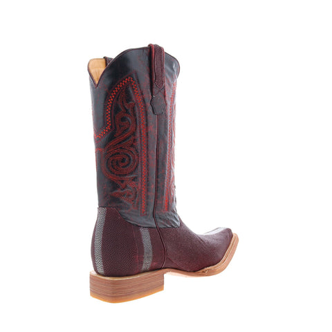 Los Altos Polished Stingray Mens Burgundy Wide Cowboy Western Boots
