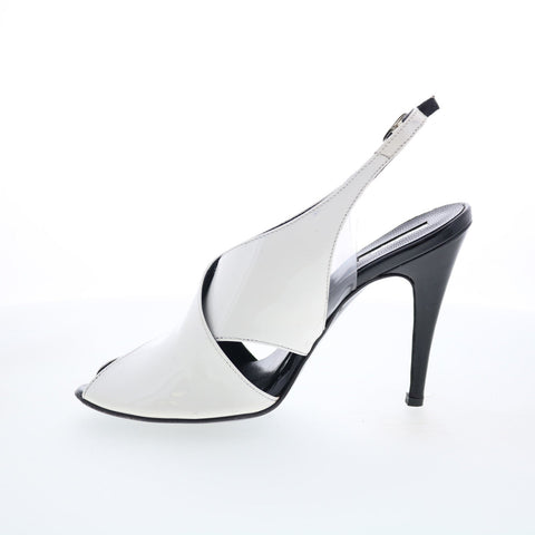 Calvin Klein Patent Shiro 7048 Womens White Leather Pumps Heels Shoes