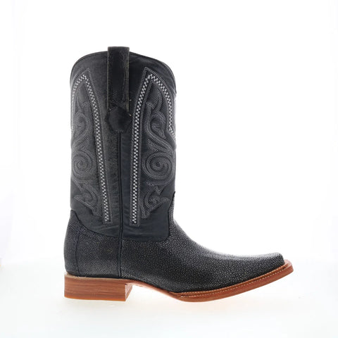 Los Altos Versage Stingray Jewel Finish Mens Black Wide Cowboy Western Boots
