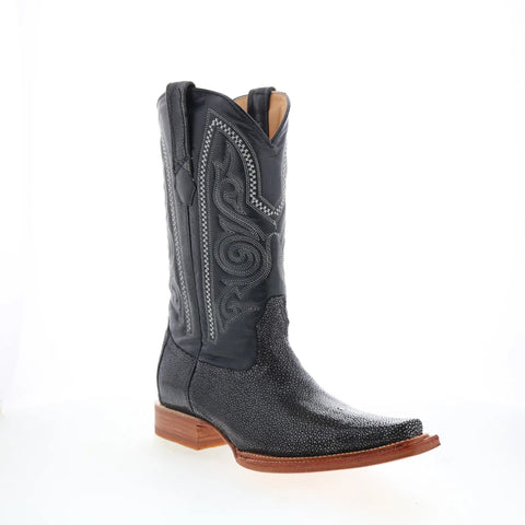 Los Altos Versage Stingray Jewel Finish Mens Black Wide Cowboy Western Boots
