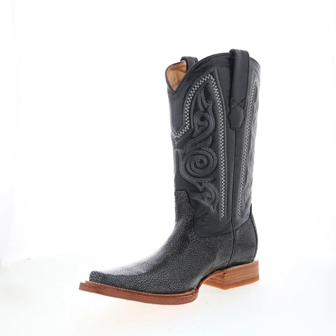 Los Altos Versage Stingray Jewel Finish Mens Black Wide Cowboy Western Boots
