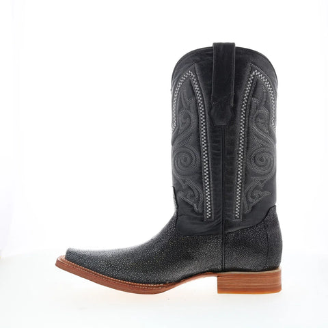 Los Altos Versage Stingray Jewel Finish Mens Black Wide Cowboy Western Boots